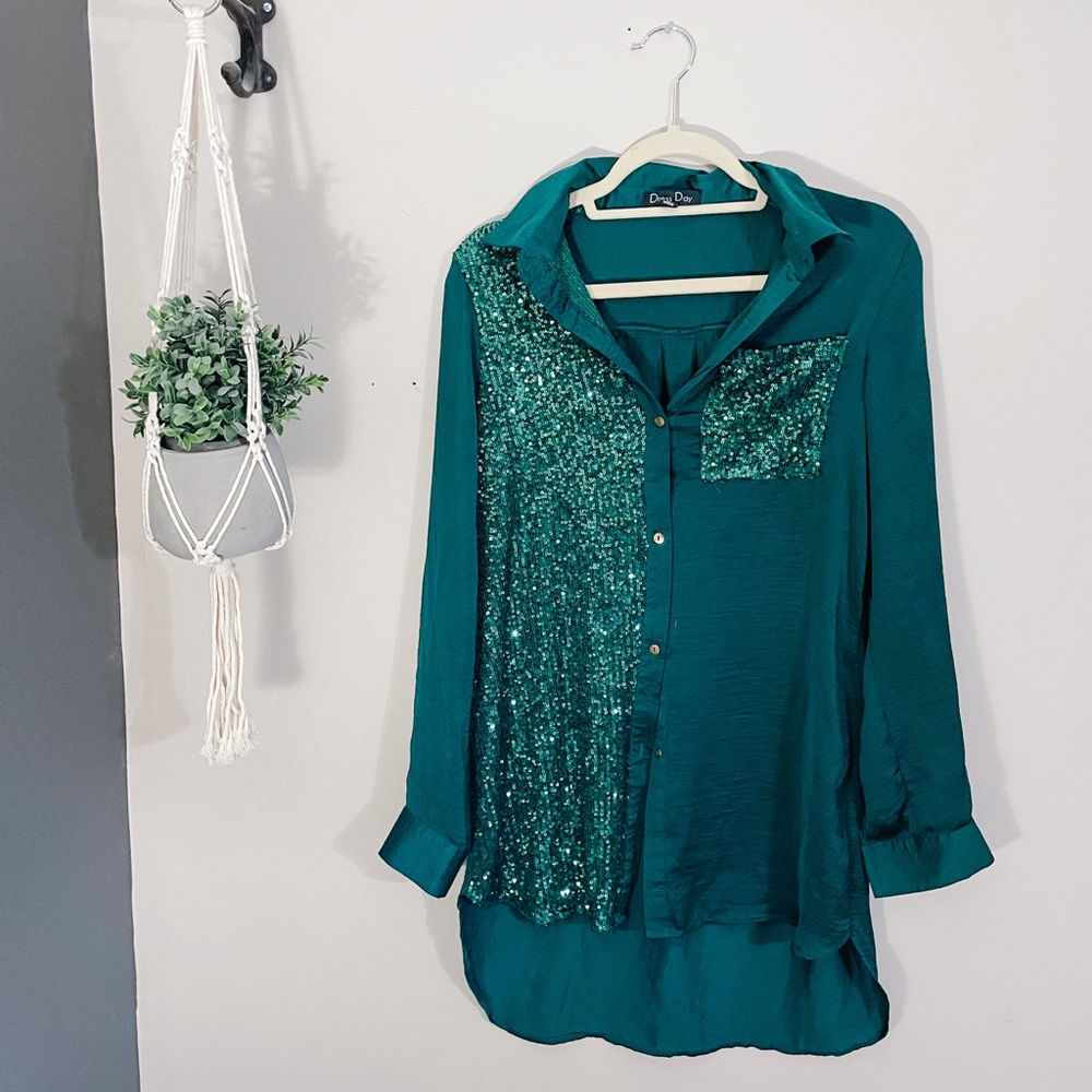 Sequin Button Up